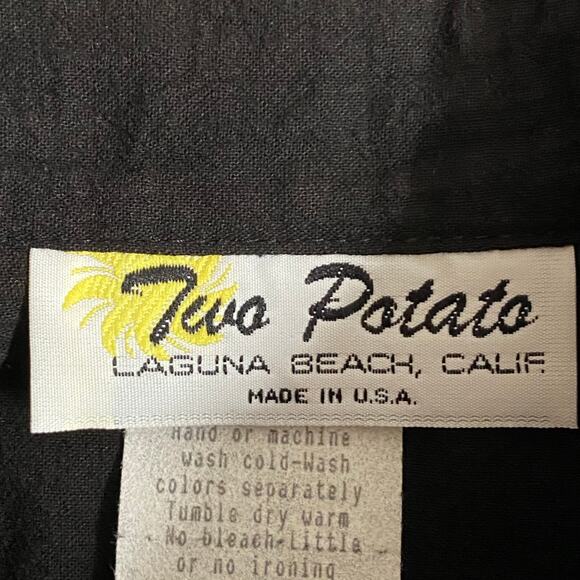 Vtg 80s 90s Two Potato Button Down Tie Back Short Sleeve Maxi Dress XS Black NOS - Picture 15 of 16